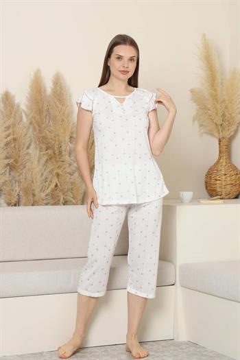 Desenli Kadın Pijama Takımı - Kelebek Fırfırlı kol Likralı Viskon Bermuda 2840B