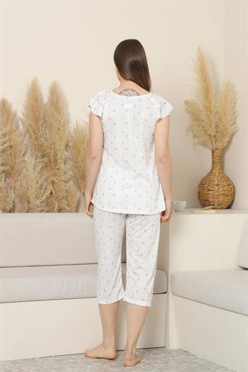 Desenli Kadın Pijama Takımı - Kelebek Fırfırlı kol Likralı Viskon Bermuda 2840B