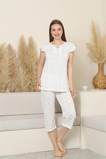 Desenli Kadın Pijama Takımı - Kelebek Fırfırlı kol Likralı Viskon Bermuda 2840B