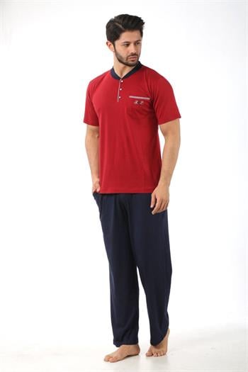 Erkek Pijama Takımı - Bordo Arma 3 lü Kutulu  Nakışlı Likralı Kısa Kollu Penye 1103