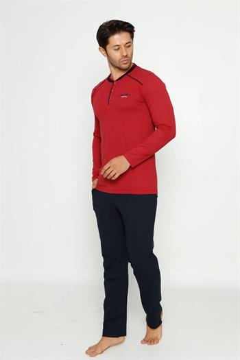 Erkek Pijama Takımı - Bordo Arma Nakışlı Likralı Uzun Kollu Penye 1129UY