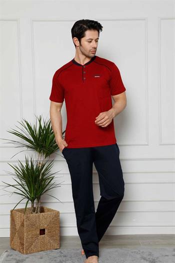 Erkek Pijama Takımı - Bordo Arma Nakışlı Likralı Kısa Kollu Penye 1129KY