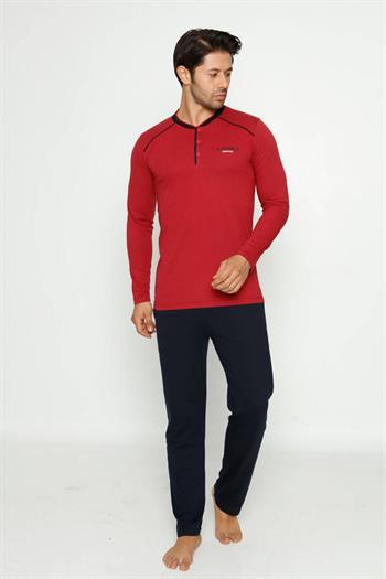 Erkek Pijama Takımı - Bordo Arma Nakışlı Likralı Uzun Kollu Penye 1129UY