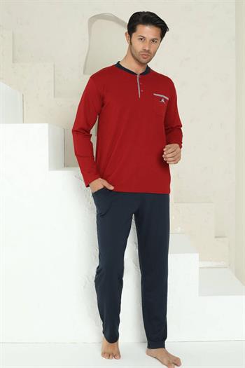 Erkek Pijama Takımı - Bordo Arma Nakışlı Likralı Uzun Kollu Penye 1194UY