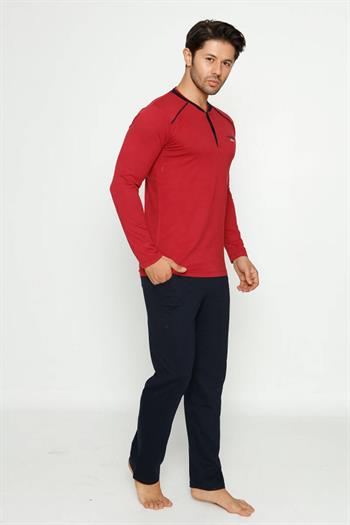Erkek Pijama Takımı - Bordo Arma Nakışlı Likralı Uzun Kollu Penye 1129UY