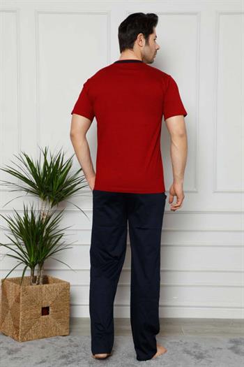 Erkek Pijama Takımı - Bordo Arma Nakışlı Likralı Kısa Kollu Penye 1129KY