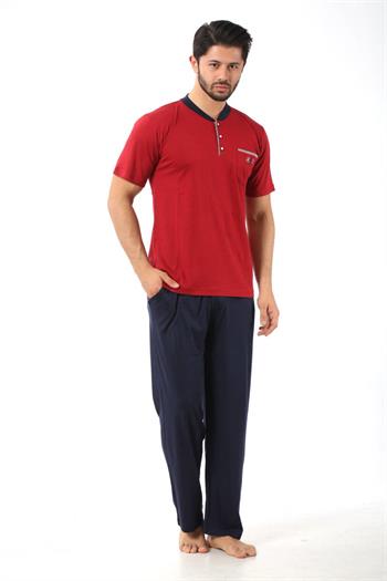 Erkek Pijama Takımı - Bordo Arma 3 lü Kutulu  Nakışlı Likralı Kısa Kollu Penye 1103