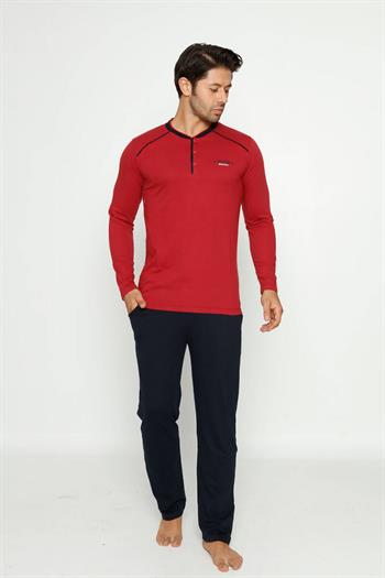 Erkek Pijama Takımı - Bordo Arma Nakışlı Likralı Uzun Kollu Penye 1129UY