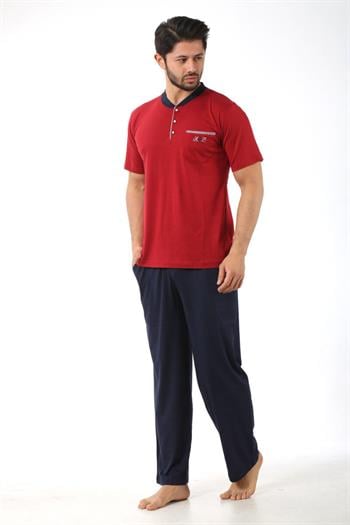 Erkek Pijama Takımı - Bordo Arma 3 lü Kutulu  Nakışlı Likralı Kısa Kollu Penye 1103
