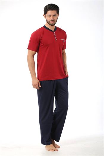 Erkek Pijama Takımı - Bordo Arma 3 lü Kutulu  Nakışlı Likralı Kısa Kollu Penye 1103