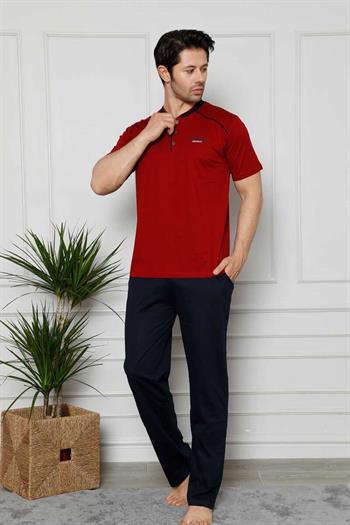 Erkek Pijama Takımı - Bordo Arma Nakışlı Likralı Kısa Kollu Penye 1129KY