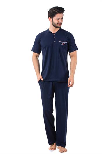 Erkek Pijama Takımı - Lacivert Arma 3 lü Kutulu Nakışlı Likralı Kısa Kollu Penye 1103