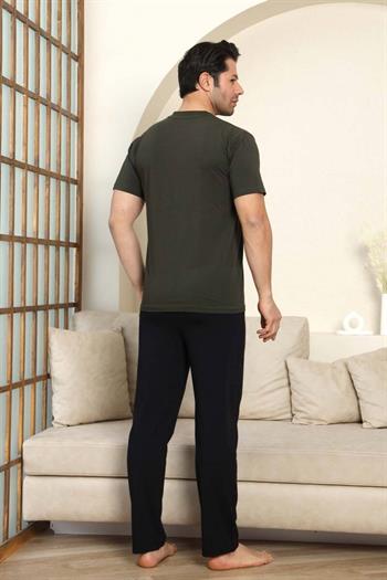 Erkek Pijama Takımı - Yeşil Arma 3 lü Kutulu Nakışlı Likralı Kısa Kollu Penye 1103