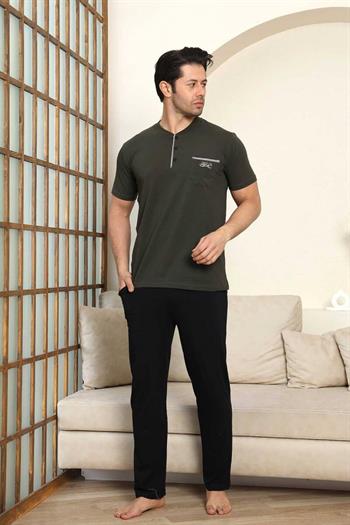 Erkek Pijama Takımı - Yeşil Arma 3 lü Kutulu Nakışlı Likralı Kısa Kollu Penye 1103