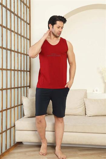 Erkek Şort Takımı - Bordo Focus Baskılı Askılı Penye Takım 1070ŞT