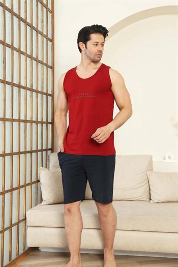 Erkek Şort Takımı - Bordo Focus Baskılı Askılı Penye Takım 1070ŞT