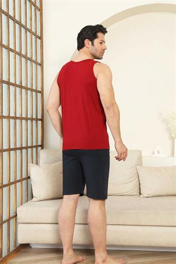 Erkek Şort Takımı - Bordo Focus Baskılı Askılı Penye Takım 1070ŞT