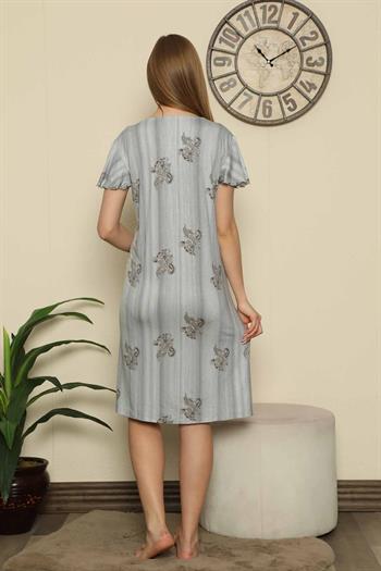 Gri Çizgili Likralı Bayan Gecelik 2654KG