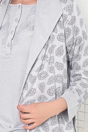 Gri Sabahlıklı 3 lü Kutulu Kadın Pijama Takımı 2647