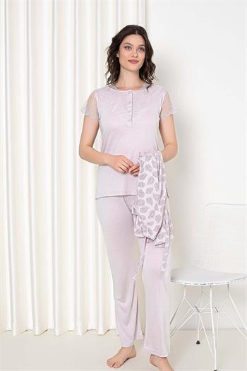 Gülkurusui Sabahlıklı 3 lü Kutulu Kadın Pijama Takımı 2647