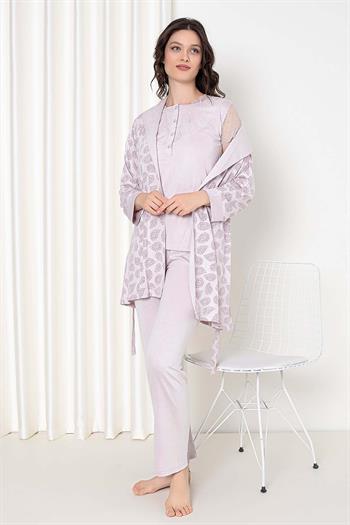 Gülkurusui Sabahlıklı 3 lü Kutulu Kadın Pijama Takımı 2647