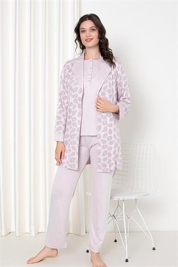 Gülkurusui Sabahlıklı 3 lü Kutulu Kadın Pijama Takımı 2647