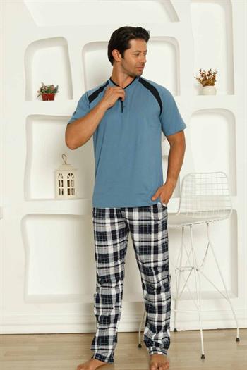 İndigo  Kareli Kısa Kollu Erkek Pijama Takımı 1206KY