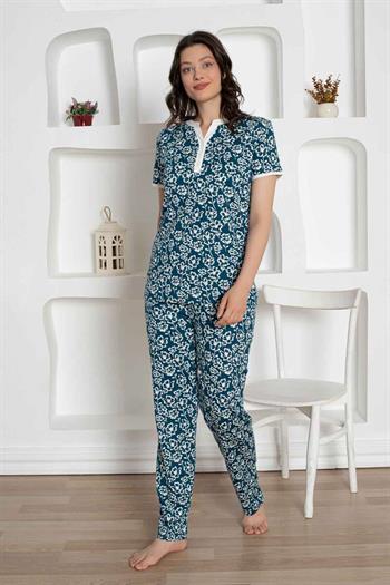 İndigo Çiçek Desenli Penye Bayan Pijama Takımı 2795KY