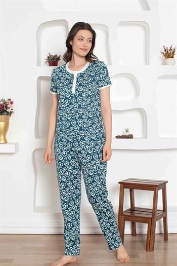 İndigo Çiçek Desenli Penye Bayan Pijama Takımı 2794KY