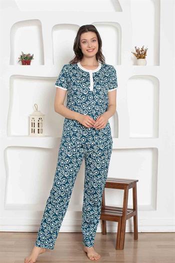 İndigo Çiçek Desenli Penye Bayan Pijama Takımı 2794KY