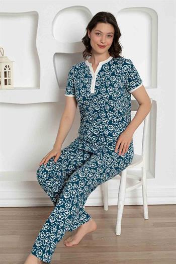 İndigo Çiçek Desenli Penye Bayan Pijama Takımı 2795KY