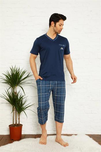 İndigo Ekoseli Bermuda Erkek Pijama Takımı 1167B