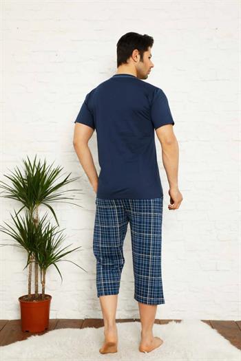 İndigo Ekoseli Bermuda Erkek Pijama Takımı 1167B