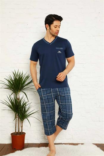 İndigo Ekoseli Bermuda Erkek Pijama Takımı 1167B