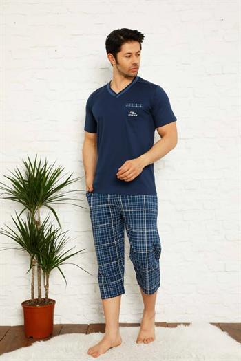 İndigo Ekoseli Bermuda Erkek Pijama Takımı 1167B