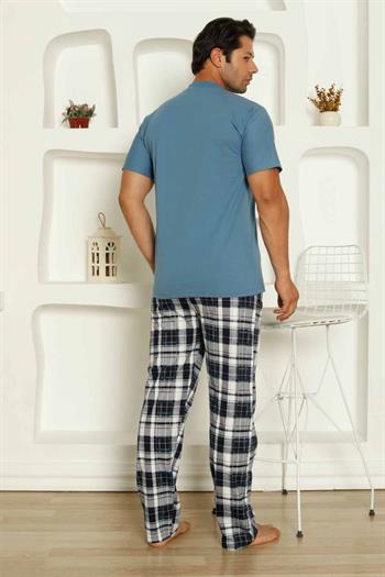 İndigo Kareli Kısa Kollu Erkek Pijama Takımı 1207KY