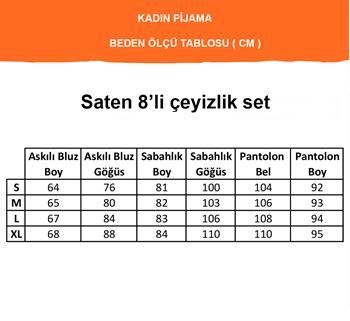 İpek Saten 8 li  Çeyizlik Pijama Seti - Siyah Dantelli Sabahlık Gecelik Şort 8000MS