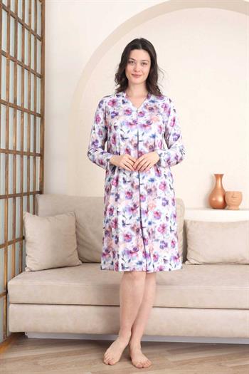 Kadın Gecelik - Çiçek Desenli Uzuzn Kol Likralı Viskon 2842UG