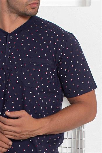 Lacivert  Desenli Kısa Kollu Erkek Pijama Takımı 1205KY