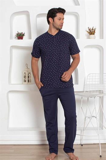 Lacivert  Desenli Kısa Kollu Erkek Pijama Takımı 1205KY