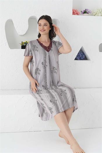 Mürdüm Çizgili Likralı Bayan Gecelik 2654KG