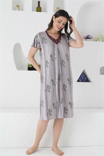 Mürdüm Çizgili Likralı Bayan Gecelik 2654KG