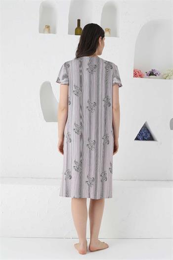 Mürdüm Çizgili Likralı Bayan Gecelik 2654KG