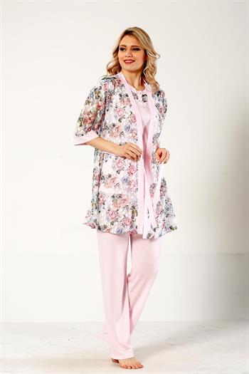 Pembe Dantel Sabahlıklı Kutulu Kadın Pijama Takımı 2329