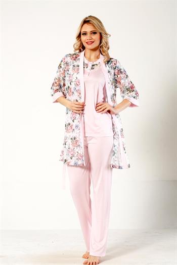 Pembe Dantel Sabahlıklı Kutulu Kadın Pijama Takımı 2329