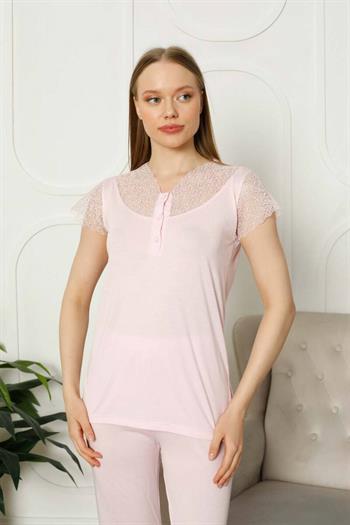 Pudra Dantelli Bayan Pijama Takımı 2788KY