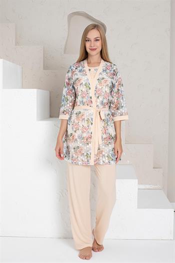 Somon Dantel Sabahlıklı Kutulu Kadın Pijama Takımı 2329