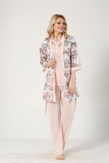 Vizon Dantel Sabahlıklı Kutulu Kadın Pijama Takımı 2329