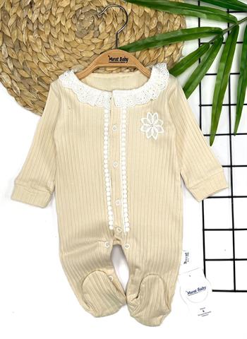 Kız Bebek Çiçek Armalı Güpür Yakalı Tulum