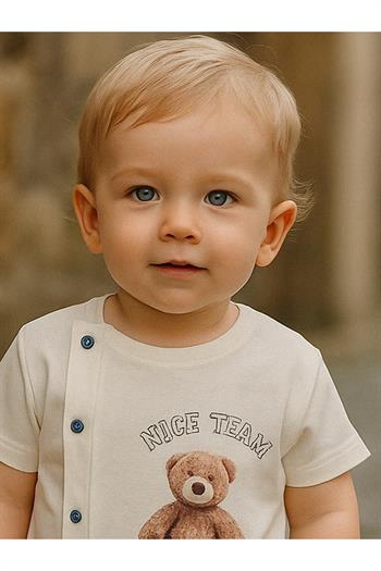 Erkek Bebek Çizgili Teddy Yazlık Müslin Takım